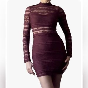 NWT Lush Reece Burgundy Lace Long Sleeve Bodycon Dress XS/S/2/0
